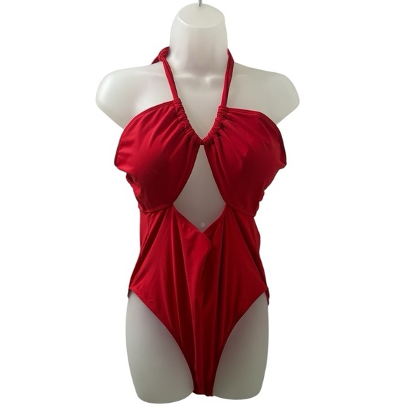 None Other - Bright Red One Piece Cut Out Swimsuit